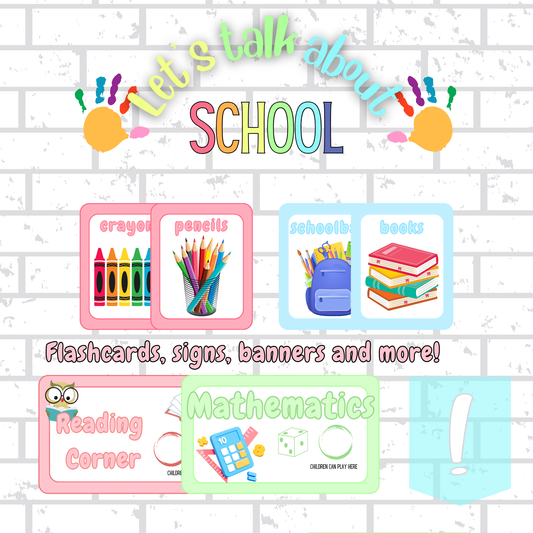 All About School | 9 Interactive Center Activities + Flashcards, Banners & Signs