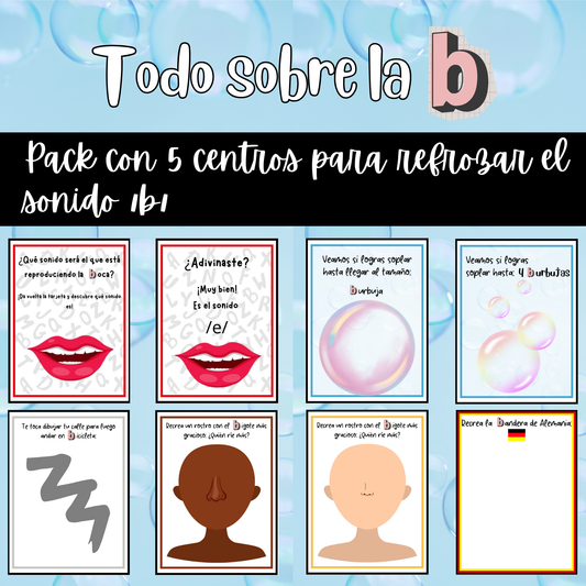 Todo sobre la letra B | Pack de 5 Centros Fonéticos para Enseñar Jugando