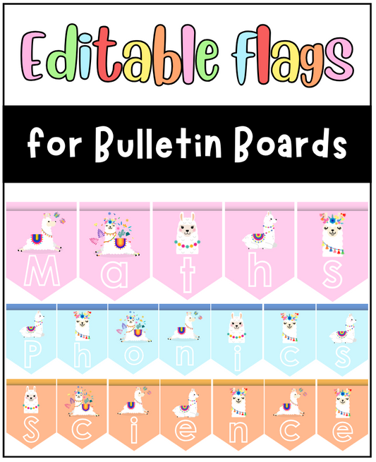 Llama Themed: Editable Bulletin Board Flags